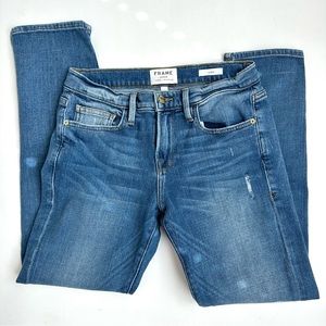 FRAME Denim Le Boy Zip Hem Crop Distressed Jeans in Piccadilly 26